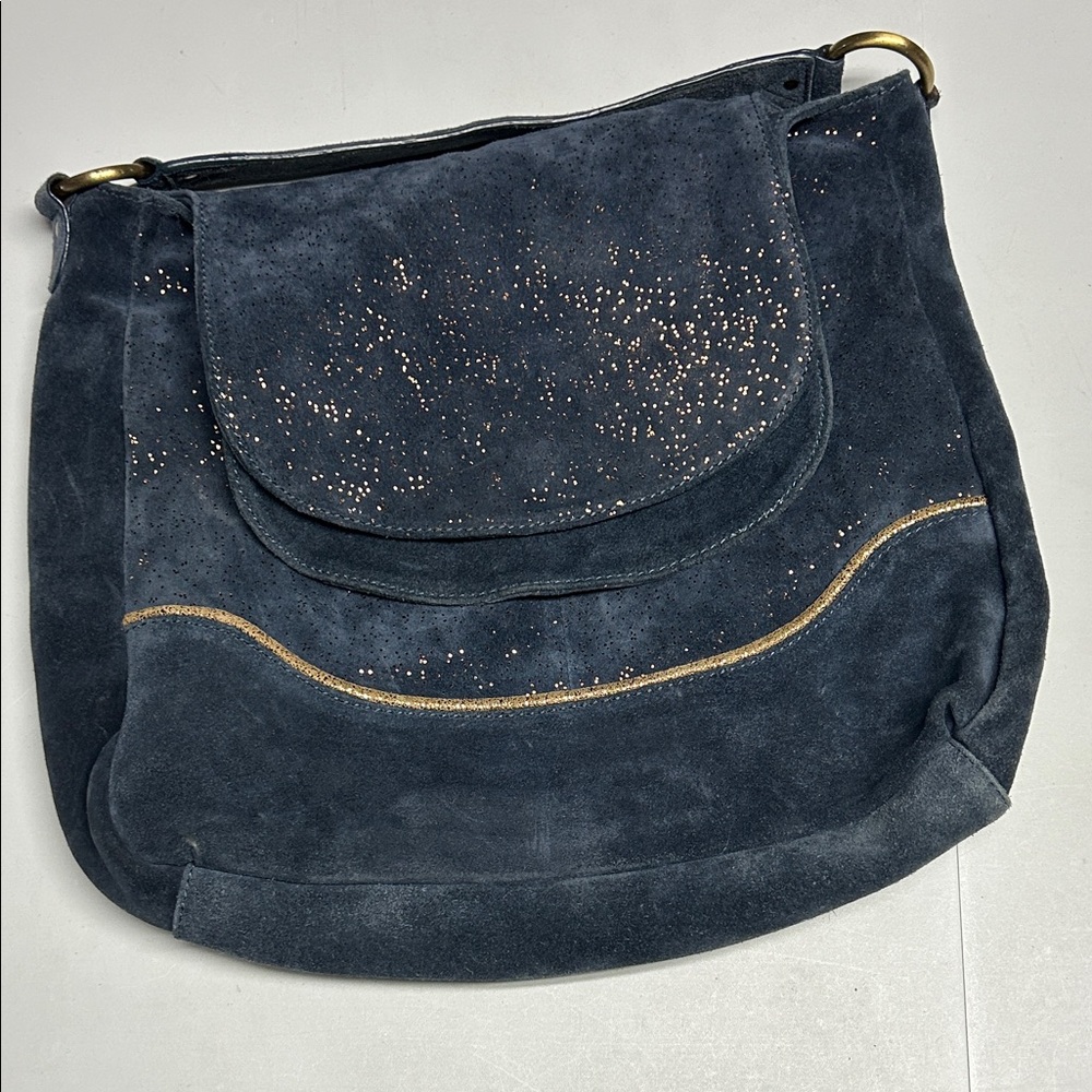 Bocage blue suede sparkle shoulder bag